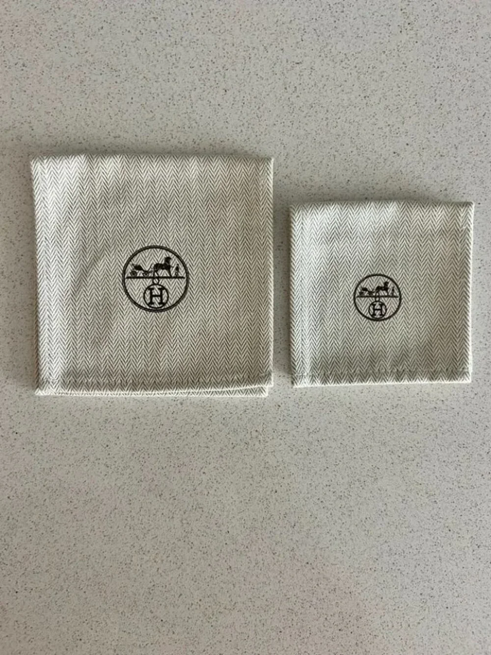 Authentic Hermès Dust Pouch Set Beige Herringbone Cotton Le Duc Logo Jewelry bag